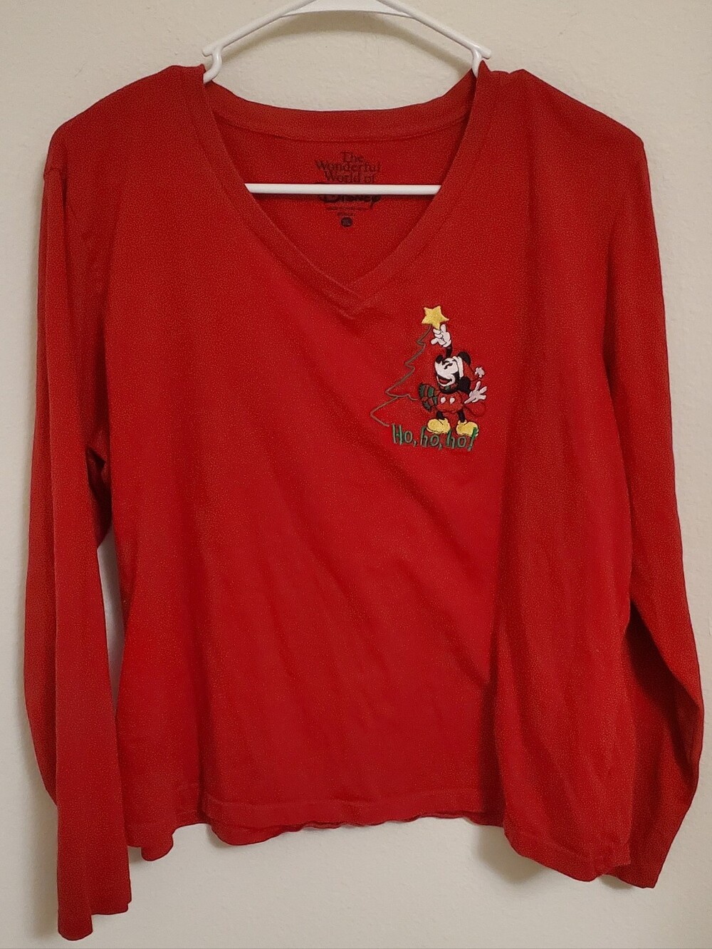 Wonderful World Of Disney Mickey Mouse Embroidered Christmas Long Sleeve Shirt